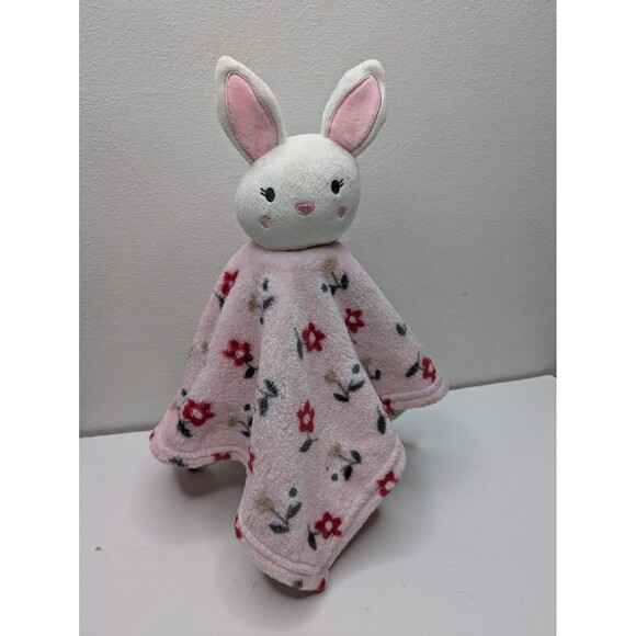 🍁 3/$20 Hudson Baby HB Bunny Rabbit Pink Lovey Security Blanket Red Flowers - Picture 1 of 8